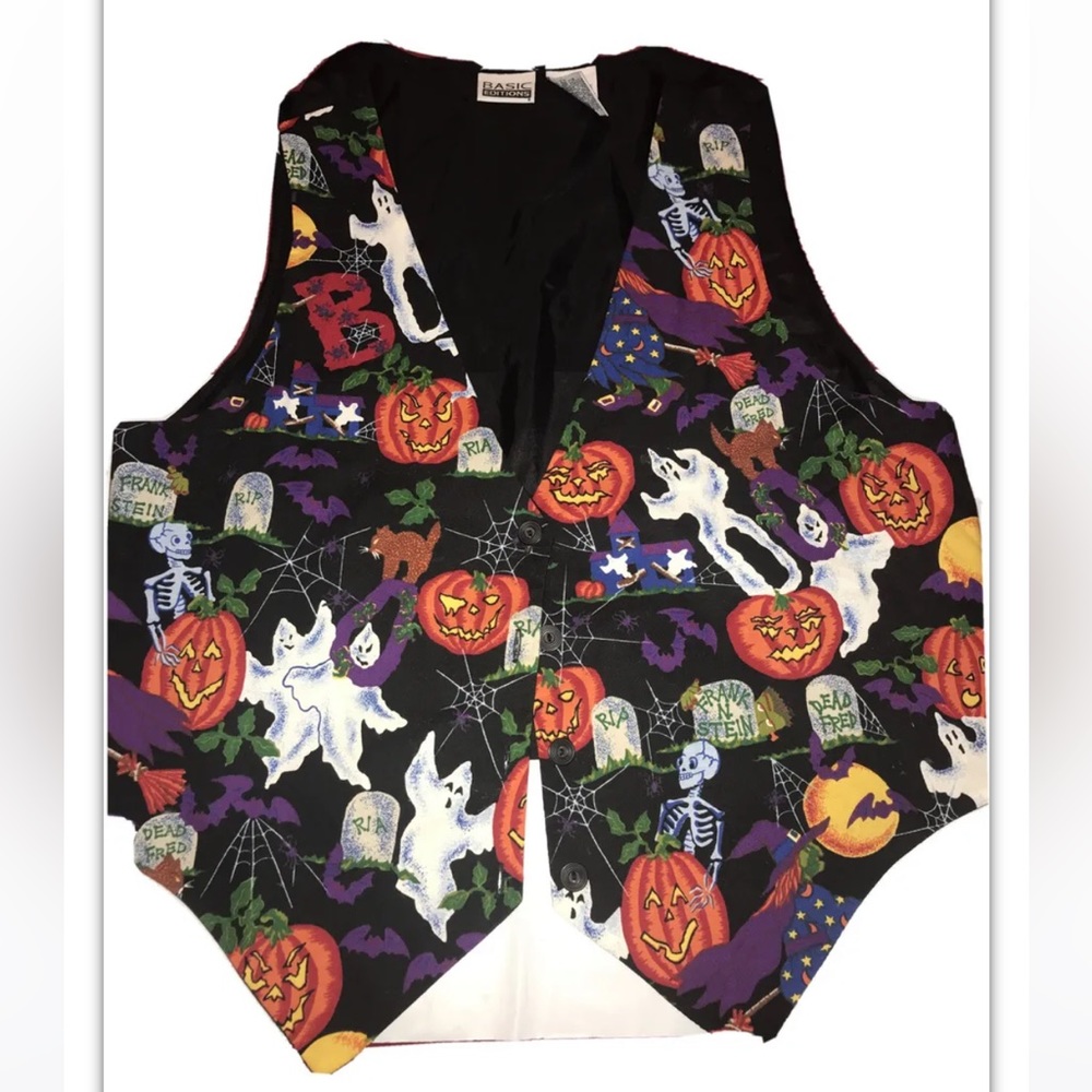 halloween VEST novelty VEST black Pumpkin Ghost Skeleton Boo BLACK ORANGE LARGE